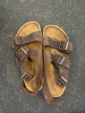 Birkenstock Brown Three-Buckle Suede Sandals women’s size 9